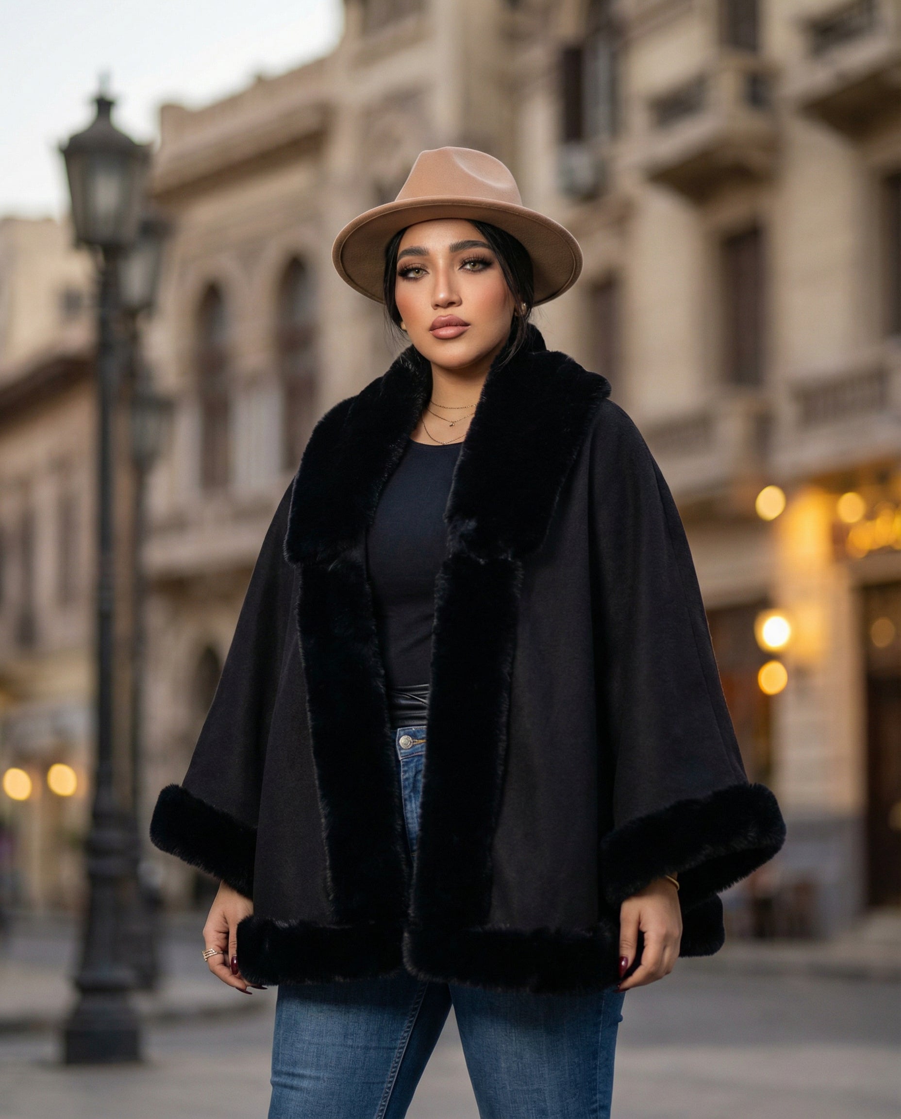 كاب اسود ماتريال صوف جوخ و فرو مستورد