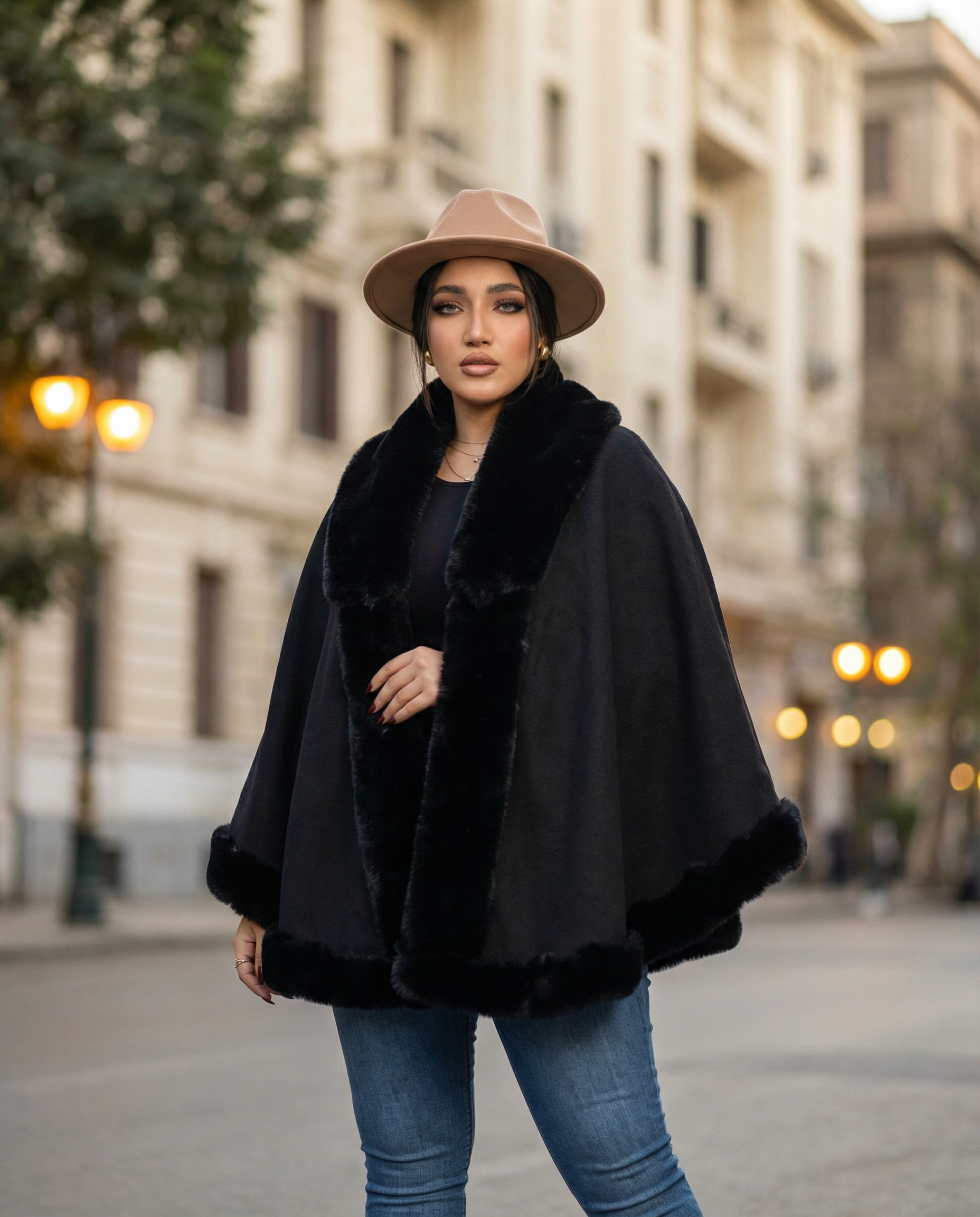 كاب اسود ماتريال صوف جوخ و فرو مستورد