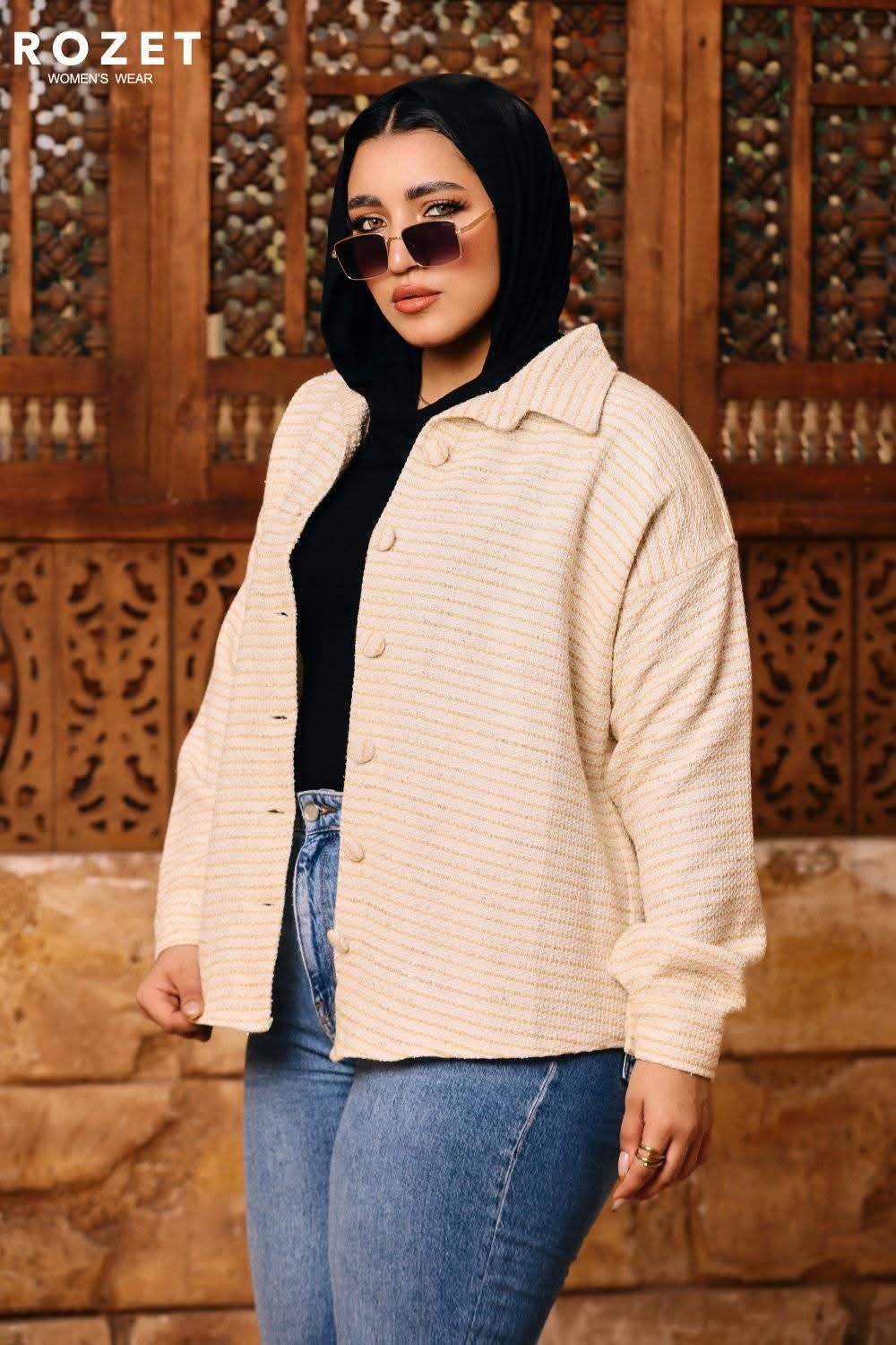 شميز خامه تويد مستورد لون اوف وايت